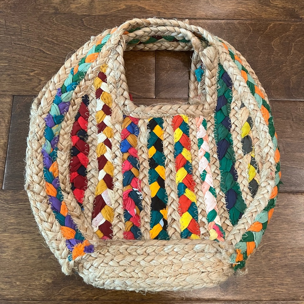 Magid Jute Handbag Mini Satchel Braided Woven Mixed Media Bag - Picture 2 of 10